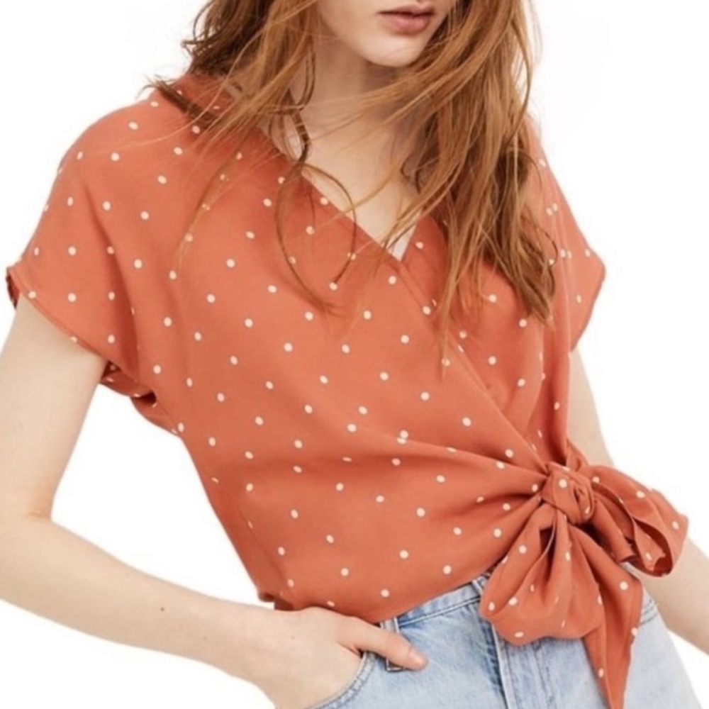 Madewell Sash-Tie Wrap Top in Polka Dot